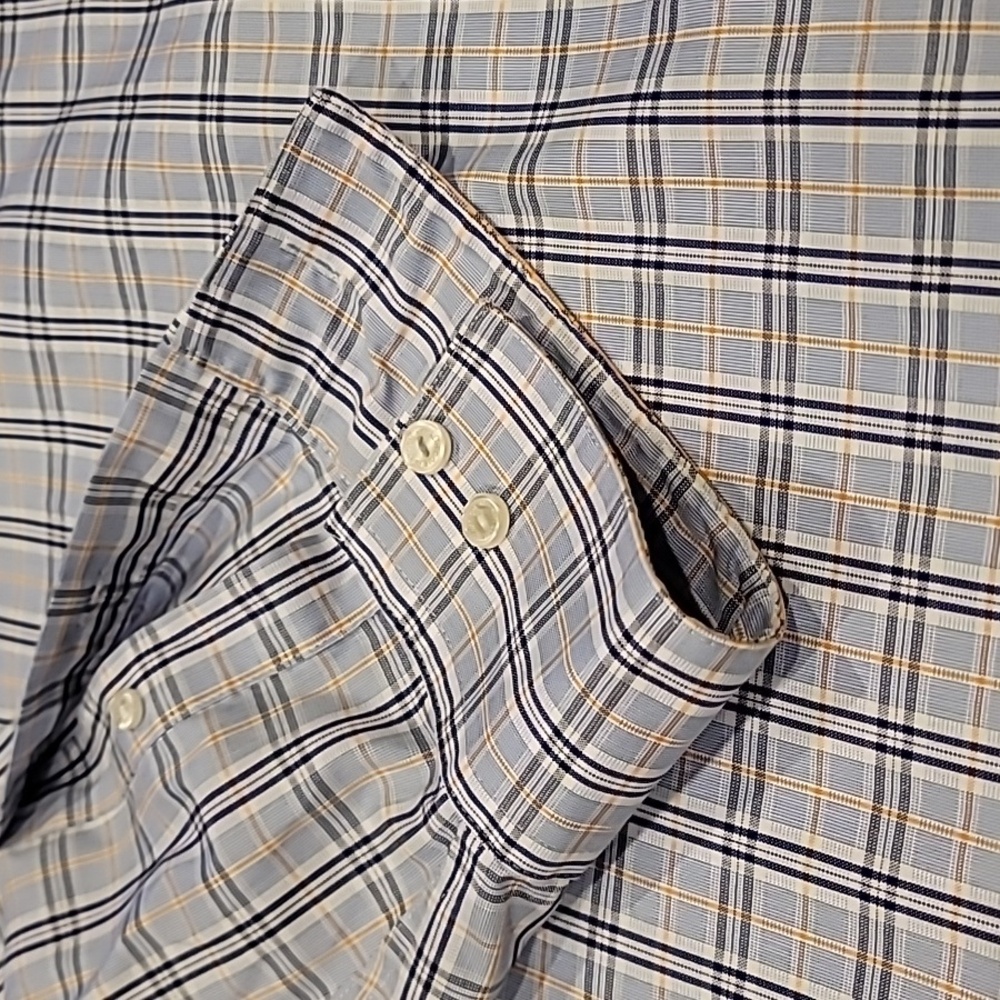 Kenneth Cole Reaction Plaid Button Down Shirt Blue 17-17.5 - Picture 5 of 10